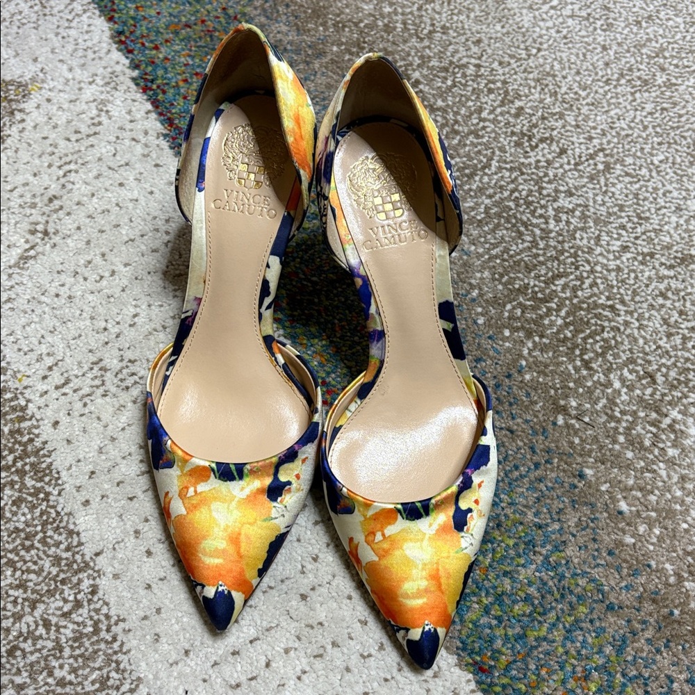 Vince Camuto Multi Floral Silk Heels